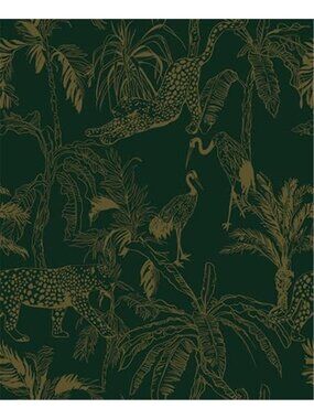 Peel Stick Jungle Wallpaper Green Gold Cheetah Crane Palm Contact Paper Decor